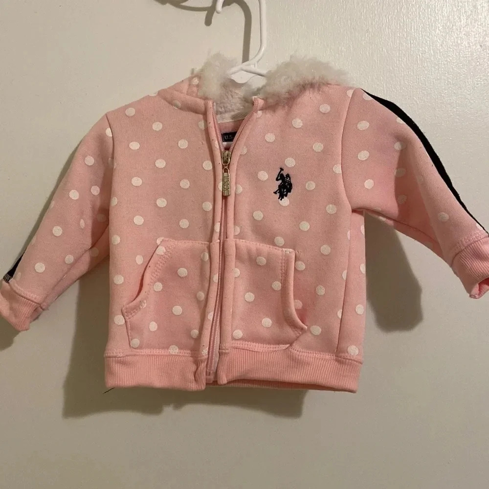 US Polo Assoc. pink polka dot zip up hoodie girls size 12 M